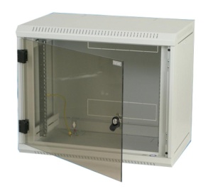 Rack de perete Triton seciune simpla 15 400mm adancime usa sticla panouri laterale fixe sectiuni ventilatie activa, sectiuni acces cabluri sus/jos/spate securizare cu cheie, 1 pereche montanti reglabili IP30 gri - Img 2