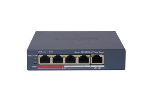 Switch PoE Hikvision DS-3E1105P-EI/M(V2), 4 × 10/100 Mbps PoE port,1 × 10/100 Mbps RJ45 port, Total PoE Power Budget 45W, Support 802.1Q VLAN, capacitate: 1.2 Gbps, alimentare: 54VDC, 0.92A, dimensiuni: 121.1 mm × 27.6 mm × 83.1 mm, greutate: 0.26kg.