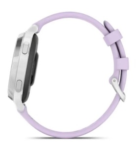 Ceas Garmin Lily 2, display AMOLED, dimensiune afisaj 25,4 mm x 21,3 mm, rezolutie afisaj 240 x 201 pixeli, memorie 8GB, autonomie pana la 9 zile, rezistanta la apa pana la 5 ATM, greutate: 24,4g, ramă Argintiu, şi curea Purple Jasmine din silicon - Img 12
