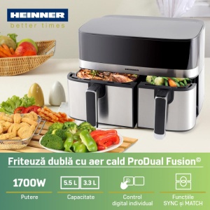 FRITEUZA DUBLA CU AER CALD HEINNER PRODUAL FUSION HAF-H9DB17BKS - Img 4