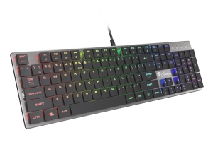 Tastatura gaming mecanica cu fir Genesis Thor 420 , iluminare RGB, switch Content Slim Blue, numar taste 104, 12 butoane multimedia, lungime cablu 165m, dimensiuni 418 x 113 x 24 mm, gri