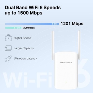 AX1500 Wi-Fi Range Extender SPEED: 300 Mbps at 2.4 GHz + 1201 Mbps at 5 GHz SPEC: 2× Fixed External Antennas, 1 × Gigabit Port, Wall Plugged, 1024 QAM, OFDMA FEATURE: MERCUSYS APP, WPS/Reset Button, Signal Indicator, Range Extender/Access Point mode, - Img 5