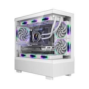 Carcasa 1stPLAYER Gaming MI5-wh, 6 ventilatoare aRGB infinity efect, telecomanda, Micro-ATX, alb