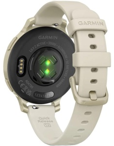 Ceas Garmin Lily 2 Active, display AMOLED, dimensiune afisaj 25,4 mm x 21,3 mm, rezolutie afisaj 240 x 201 pixeli, memorie 8GB, autonomie pana la 9 zile, rezistanta la apa pana la 5 ATM, greutate: 24,4g, ramă MLunar Glod şi curea Bone din silicon - Img 2