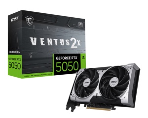 MSI GEFORCE RTX 5050 8G VENTUS 2X OC. Graphics processor family: NVIDIA, Graphics processor: GeForce RTX 5050. Discrete graphics card memory: 8 GB, Graphics card memory type: GDDR6, Memory bus: 128 bit. Maximum resolution: 7680 x 4320 pixels. DirectX