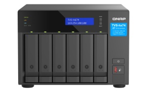 NAS QNAP H674 6-Bay, CPU Intel Core i5-12400 6-core 12-thread Processor, up to 4.4GHz, RAM 32GB (2x 16GB) DDR4 SODIMM (Max. 128GB), 6 x 2.5"/3.5" SATA 6Gbps + 2 x M.2 2280 NVMe HDD (neincluse), LAN: 2 x 2.5GbE (2.5G/1G/100M/10M), USB3.2 Gen1: 3 (2 x