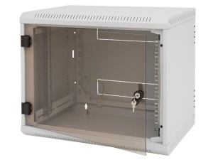Rack de perete Triton sectiune simpla 6U 500mm adancime usa sticla panouri laterale fixe sectiuni ventilatie activa, sectiuni acces cabluri sus/jos/spate securizare cu cheie, 1 pereche montanti reglabili IP30 gri - Img 2