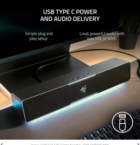 Razer Leviathan V2 X TECHNICAL SPECIFICATIONS FREQUENCY RESPONSE 85 Hz – 20 kHz INPUT POWER Type C with Power Delivery DRIVER SIZE - DIAMETERS (MM) Full range racetrack drivers: 2 x 2.0 x 4.0"/ 2 x 48 x 95 mm Passive Radiator: 2 x 2.0 x 4.1" / 2 x - Img 2