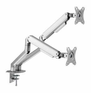 Suport 2 monitoare Serioux MM63-C024, arc cu gaz, compatibilitate dimensiune ecran 17"-32", greutate maximă suportata: (per ecran): 2~ 9kg, VESA: 75x75, 100x100, inclinare: +55°~-55°, pivotare: +90°~-90°, rotația ecranului: +180°~-180°