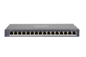 Switch PoE Hikvision DS-3E0516P-O: 8 × 1 Gigabit PoE port,8 × 1 Gigabit RJ45 port, PoE: Ports 1 to 8 maxim 30W, buget PoE 110W, tensiune alimentare 54 V DC, 2.22 A, dimensiuni: 286.0 mm × 103.35 mm × 27.8 mm, greutate: 1.418kg, montare pe birou sau
