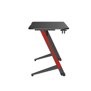 BIROU GAMING SERIOUX RAZOR Material: MDF și melamină, plastic, oțel Dimensiuni 1200x600x750mm Dimensiuni blat (LxlxA) 1200x600x15mm Greutate suportata 75kg Iluminare ambientală LED cu gradient multicolor Culoare: Negru și negru mat, negru și roșu mat - Img 4