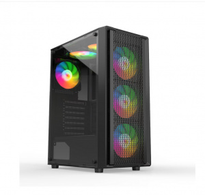 Carcasa PRO GAMING DUNE Mid Tower ARGB Negru, Tempered Glass, Ventilatoare Suportate: 6, Ventilatoare Incluse: 4, 1x Telecomanda+controller, ATX