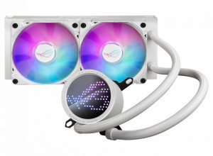 CPU COOLER ASUS ROG RYUO III 240 ARG WHITE EDITION Water Block Water block dimention: 89 x 89 x 68.3 mm Block Material (CPU Plate): Copper Pump Pump Solution: 8th gen Asetek pump Motor Speed: 800 - 2,600 +/- 300 RPM Radiator Radiator Dimension: 279.5 x