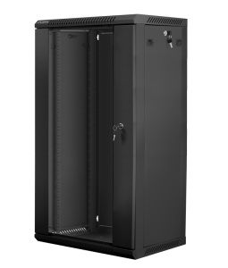 Dulap rack 19" perete 22U / 600x450 (flat pack) cu ușă din sticlă, negru V2