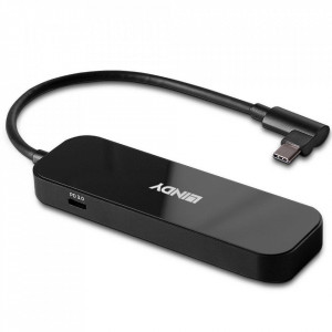 Hub Lindy 4 porturi, interfata USB 3.2 Gen2, latime de banda suportata 10 Gbps, power delivery 3.0 pana la 100W (20V 5A), chipset VL102+, GL3590, negru