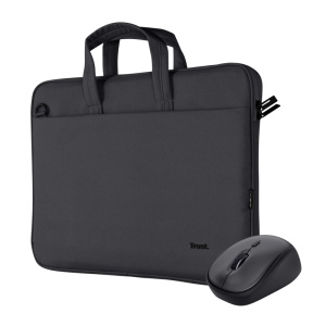 Kit Geanta de laptop Trust Bologna pentru laptop-uri cu diagonala de pana la 16", mouse Trust wireless, negru
