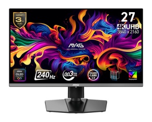 MSI MAG 272UP QD-OLED X24. Display diagonal: 67.3 cm (26.5"), Display resolution: 3840 x 2160 pixels, HD type: 4K Ultra HD, Display technology: QD-OLED, Response time: 0.03 ms, Native aspect ratio: 16:9, Viewing angle, horizontal: 178°, Viewing angle,