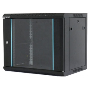 Rack 18U 600x600, montare pe perete, usa din sticla, panouri laterale detasabile si securizate, dezasamblat, culoare negru RAL 9004, DATEUP