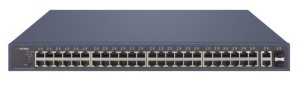 Switch PoE Hikvision DS-3E1552P-SI: 48 x 10/100/1000M PoE Ports, 2 x gigabit RJ45, 2 x gigabit SFP, buget PoE 470 W, tensiune alimentare 100 to 240 V AC, 50/60 Hz, Max. 7.5 A, dimensiuni: 440.00 mm × 44.00 mm × 323.80 mm, greutate: 4.35kg, montare in