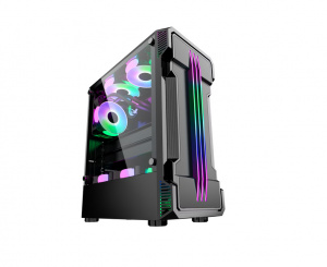 Carcasa PRO GAMING ZERG Mid Tower ARGB Negru, Tempered Glass, Ventilatoare Suportate: 6, Ventilatoare Incluse: 3, 1xTelecomanda+ccontroller, Dimensiuni 378x190x447, ATX