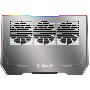 Cooler laptop Tellur Shade, pentru laptpori cu dimensiunea de 17", 3 ventilatoare, conexiune USB-A sau USB-C plug and play, iluminare RGB LED, gri - Img 2