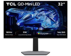 Monitor TCL Gaming QD-Mini LED 32G64 31.5", QHD (2560x1440), Fast-HVA, 180Hz, 1ms GTG, HDR600, Freesync & G-SYNC Compatible, Flicker-Free, Low Blue Light, difuzoare 3Wx2, 2x HDMI 2.1, DisplayPort 1.4, VESA 100x100mm, Pivot, negru - Img 1