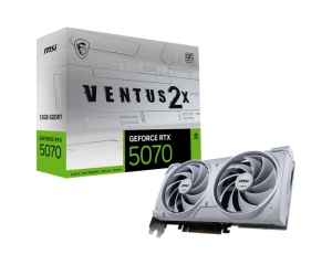 MSI GeForce RTX5070 VENTUS 2X OC White. Graphics processor family: NVIDIA, Graphics processor: GeForce RTX 5070. Discrete graphics card memory: 12 GB, Graphics card memory type: GDDR7, Memory bus: 192 bit. Maximum resolution: 7680 x 4320 pixels. DirectX