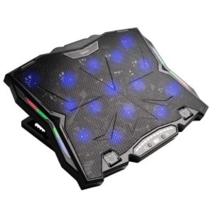 STAND SPACER notebook 17" Gaming, sita metal, 15x6cm LED fans,6 trepte turatie Max 2200RPM, 8 trepte inaltime,RGB 10 moduri, suport telefon,Airflow 180cfm, 1xUSB, 1xTYPE-C, black, Nivel zgomot 28dBA
