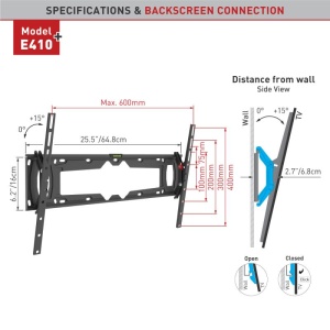 Suport TV de perete, Barkan E410+.B, Fix, 32"- 90", VESA 600 x 400 mm, suporta pana la 60kg, negru - Img 5