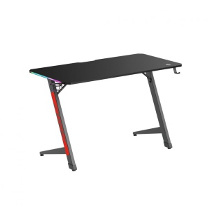 BIROU GAMING SERIOUX RAZOR Material: MDF și melamină, plastic, oțel Dimensiuni 1200x600x750mm Dimensiuni blat (LxlxA) 1200x600x15mm Greutate suportata 75kg Iluminare ambientală LED cu gradient multicolor Culoare: Negru și negru mat, negru și roșu mat - Img 5