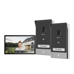 KIT VIDEINTERFON EZVIZ HP7 2-ENTRY, Senzor imagine: 1/2.7" Progressive Scan CMOS, Rezolutie 2K (2048x1296), Lentila: 2.0 mm @ F2.2, view angle: 162° (Diagonal) IR 6M, Compresie: H.265 / H.264 Ecran interior: 7 "touch screen, 1024x600 Conexiune: 2xFire (