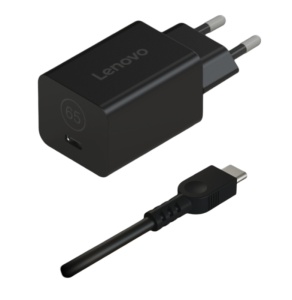 Lenovo GaN Nano 65W Adapter -EU; Connectivity: 2pin/3pin; Charging Port: Type-C; Color: Black; Package Type : Brown Box;