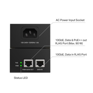 "Omada 10G PoE++ Injector Adapter PORT: 1× 10Gbps PoE Port, 1× 10Gbps Non-PoE Port SPEC: 802.3bt/at/af Compliant, 90 W PoE Power, Data and Power Carried over the same cable, Steel Case" - Img 8