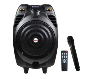 Boxa portabila Akai cu troller, putere totala 50W, autonomie 2-3h la volum maxim, timp de incarcare 4-6h, slot USB & SD card, raza de functionare de pana la 10m, functie de karaoke, microfon fara fir inclus, telecomanda inclusa, negru - Img 3