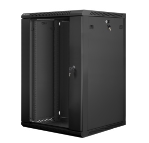 Dulap rack 19" perete 18U / 600x600 (flat pack) cu ușă din sticlă, negru V2