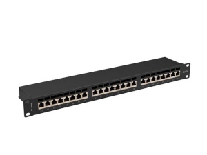 Patch panel 24 porturi 1U 19" Cat.6A FTP cu organizator cabluri, ecranat, negru
