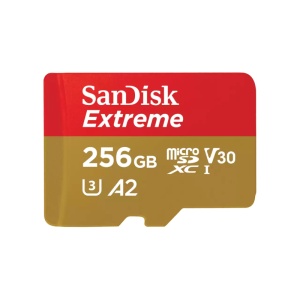 SanDisk Extreme. Capacity: 256 GB, Flash card type: MicroSDXC, Flash memory class: Class 10, Internal memory type: UHS-I, Read speed: 190 MB/s, Write speed: 130 MB/s, UHS Speed Class: Class 3 (U3), Video Speed Class: V30. Product colour: Gold, Red