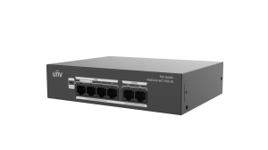Switch Uniview NSW2100-6GT-POE-IN; Porturi:4× 10/100/1000Mbps PoE port (RJ45) + 2 x 10/100/1000Mbps port (RJ45); Maxim 30 W per port, Buget 65 W; Performanta: Switching capacity 12 Gbps, Forwarding 8.92Mpps Functii: Supports the extend mode for up to