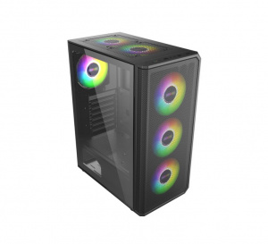 Carcasa PRO GAMING GHOST Mid Tower ARGB Negru, Tempered Glass, Ventilatoare Suportate: 6, Ventilatoare Incluse: 4, 1xTelecomanda+controller, ATX - Img 2