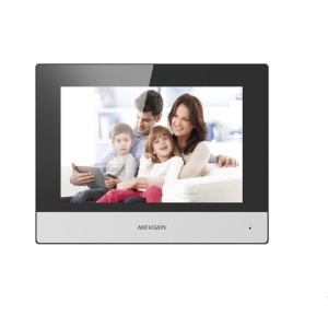 Monitor videointerfon modular 7" color Hikvision DS-KH6320-TE1; ecran LCD 7" color cu touch screeen, rezolutie ecran 1024 × 600; design modern; Conectivitate: 10/100 Mbps self adaptive network ; TCP/IP, SIP, RTSP; Comunicare audio video bidirectionala;