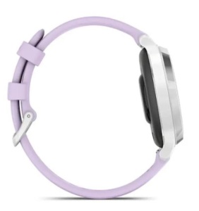 Ceas Garmin Lily 2, display AMOLED, dimensiune afisaj 25,4 mm x 21,3 mm, rezolutie afisaj 240 x 201 pixeli, memorie 8GB, autonomie pana la 9 zile, rezistanta la apa pana la 5 ATM, greutate: 24,4g, ramă Argintiu, şi curea Purple Jasmine din silicon - Img 9
