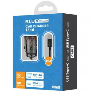 Incarcator auto BLUE Power BCC50 33W/3A 1xUSB-A & 1xUSB-C Black + Cable USB-C to USB-C Black - Img 4