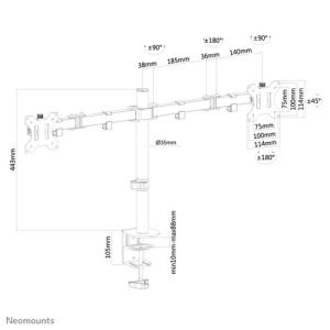 Suport Monitor de Birou Dual, Neomounts by Newstar FPMA-D550DBLACK, 10" - 32", VESA 100x100, suporta pana la 8kg, negru - Img 2
