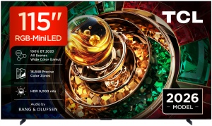 Televizor TCL RGB-MiniLed 115RM9L, 292 cm, Smart Google TV, 4K Ultra HD, 144Hz, Bang & Olufsen, Clasa D (Model 2026)