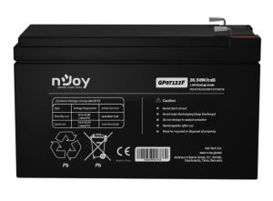 Acumulator nJoy GP07122F 12V 23.51W/cell Battery Model GP07122F Voltage 12V Power (1,65V/cell@15 min) 23.51W/cell Type VRLA - maintanance free Designed Floating Life 3~5 years Nominal Operating Temp. Range 25o C ± 3o C Terminal F2 terminal -Faston Tab - Img 6