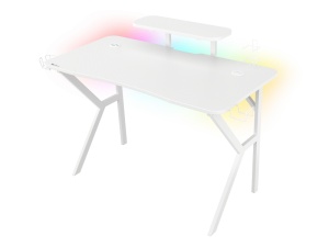 Birou gaming Genesis Holm 320 RGB, cadru din metal, MDF textura tip carbon, iluminare RGB, management cabluri, alb