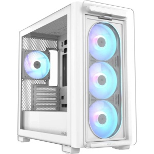 Carcasa ASUS A23 PLUS Mid Tower ARGB ALB, Tempered Glass, Sloturi Expansiune 5, Drive Bays: 2x3.5"/2.5" 1x2.5", Ventilatoare Suportate: 7 (spate: 1x120mm, fata: 3x120mm sau 2x140mm, sus: 3x120mm sau 2x140mm), Format Placa De Baza Suportat: Mini-ITX,