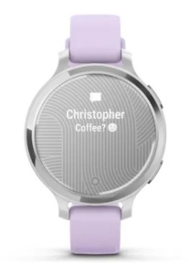 Ceas Garmin Lily 2, display AMOLED, dimensiune afisaj 25,4 mm x 21,3 mm, rezolutie afisaj 240 x 201 pixeli, memorie 8GB, autonomie pana la 9 zile, rezistanta la apa pana la 5 ATM, greutate: 24,4g, ramă Argintiu, şi curea Purple Jasmine din silicon - Img 10