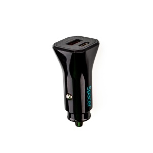 Incarcator auto Spacer Fast Charge 12W, 5V/2.4A max, putere 12W, 1 x USB + 1 x USB Type-C, pt. bricheta auto, negru - Img 2