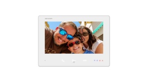 Monitor videointerfon color Hikvision DS-KH7300EY-WTE2/White, 7-inch, rezolutie: 1024 × 600, Colorful TFT, 3 butoane, alarm 1, Wi-Fi 2.4 GHz, IEEE802.11b, IEEE802.11g, IEEE802.11n alimentare: IEEE802.3af, Standard PoE, dimensiuni: 190.2 mm × 138.2 mm ×